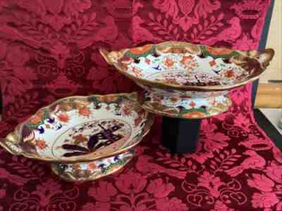 HUGE PAIR ANTIQUE Copeland SPODE 967 COMPOTE SERVING DISHES