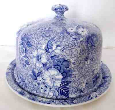 Rare Set SPODE ARCHIVE COLLECTION Primula Blue Bread Cake Cheese Plate & Dome