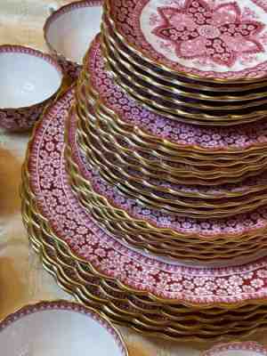 Copeland Spode, PRIMROSE (raspberry), Fine Bone China, England, 41 Piece