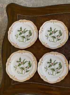 Spode Stafford Flowers Holiday Dinner Plates Set of 8 Ilex Aquifolium Never Used