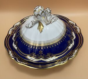 Spode Lancaster Cobalt Round Covered Vegetable Serving Dish - Raised Gold Trim