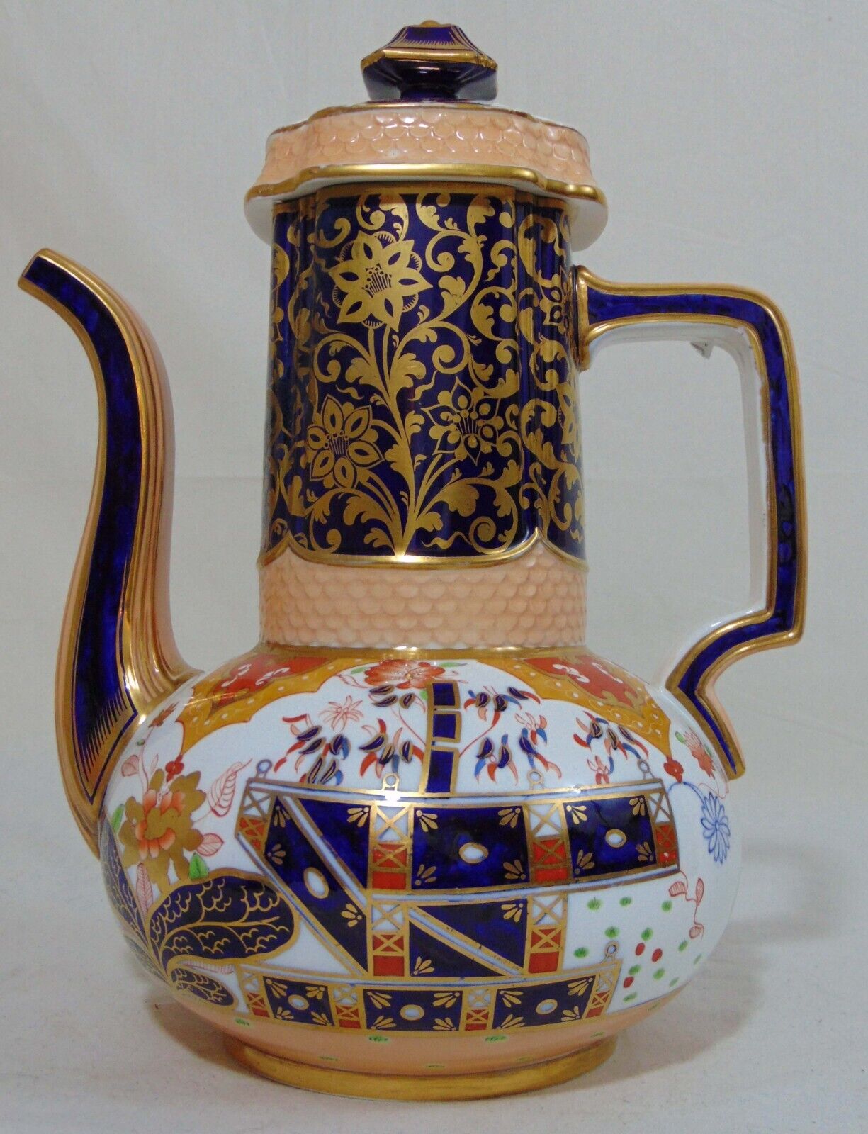 Copeland Staffordshire English Spode Gilded Imari Coffee Pot Teapot Blue Chinese