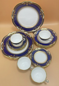 Spode Lancaster Cobalt - Four 5 Piece Place Settings-20 Dishes-Raised Gold Trim