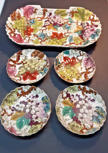 5 Pieces Gorgeous RARE COPELAND (SPODE ) Grapes & Leaves ( or vines ) Pat. 2-827