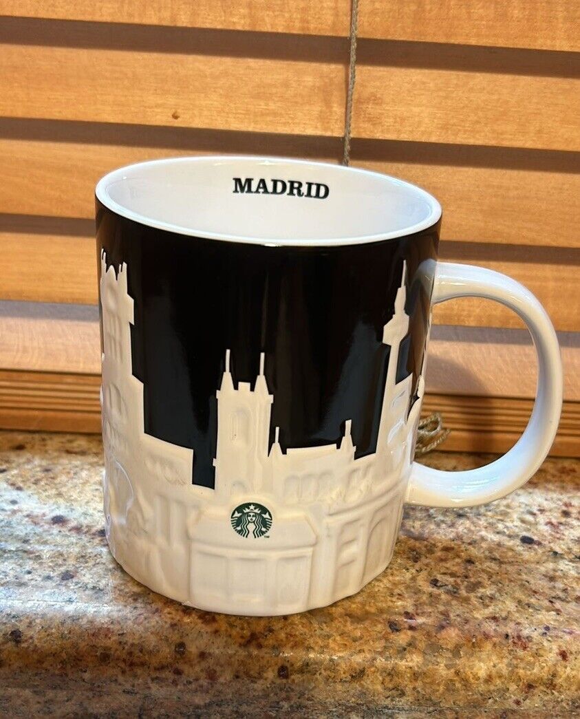 2023 Starbucks MADRID , SPAIN ?? Relief Black White Mug 16oz