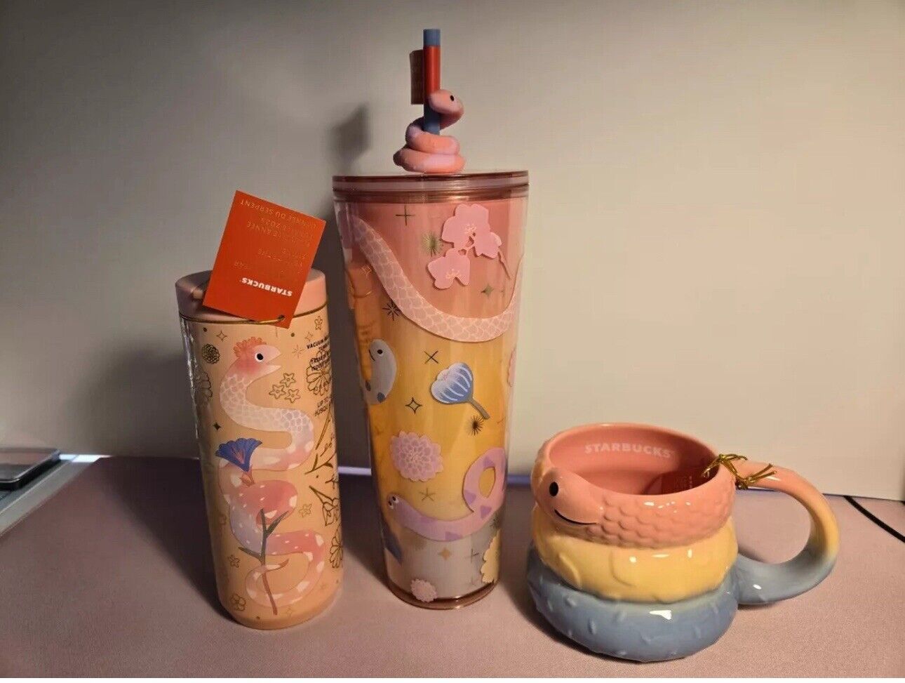 NEW 2025 Starbucks Lunar New Year of Snake Tumbler SNAKE TOPPER TUMBLER MUG LOT3 - Sold on eBay January 4th, 2025 for $115.99