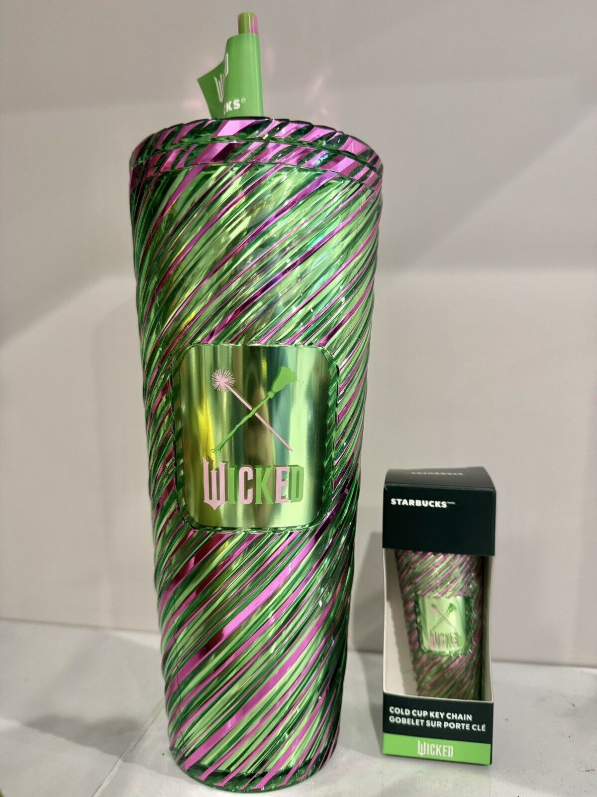 Starbucks Wicked 24oz Cold Cup Pink and Green Swirl Tumbler + Mini Keychain - Sold on eBay December 20th, 2024 for $99.99