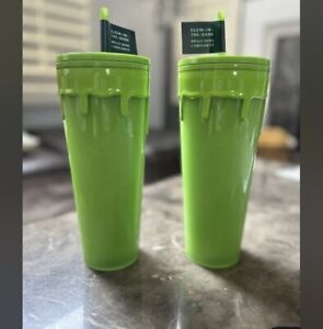 2 Starbucks Halloween Slime Green Glow In The Dark Tumbler Cup  2023 IN HAND