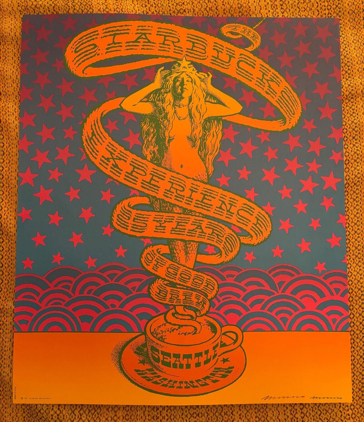 Starbucks 25th Anniversary Poster Victor Moscoso Signed 1996 - Sold on eBay January 20th, 2025 for $148.71