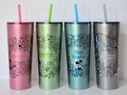 Walt Disney World Starbucks Four Parks Stainless Steel Tumbler Cup Straw Set NEW