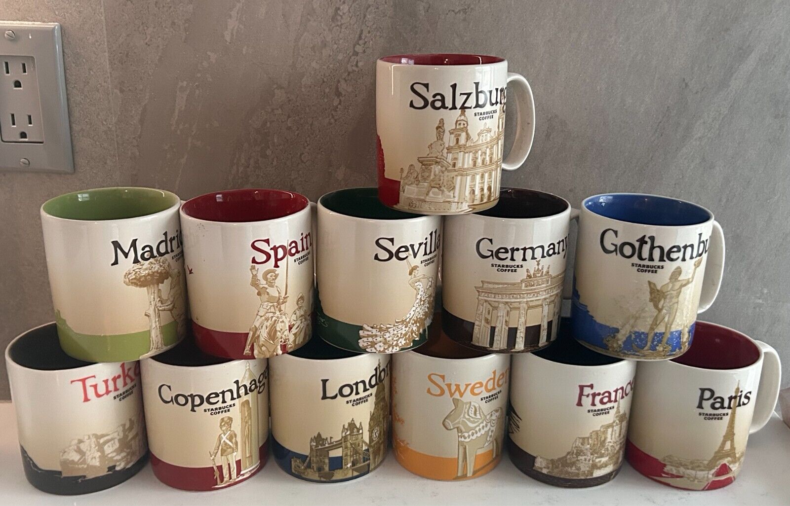 Starbucks Collector Series 16oz Global Icon Coffee Mug Cups - 12 MUGS - EUROPE