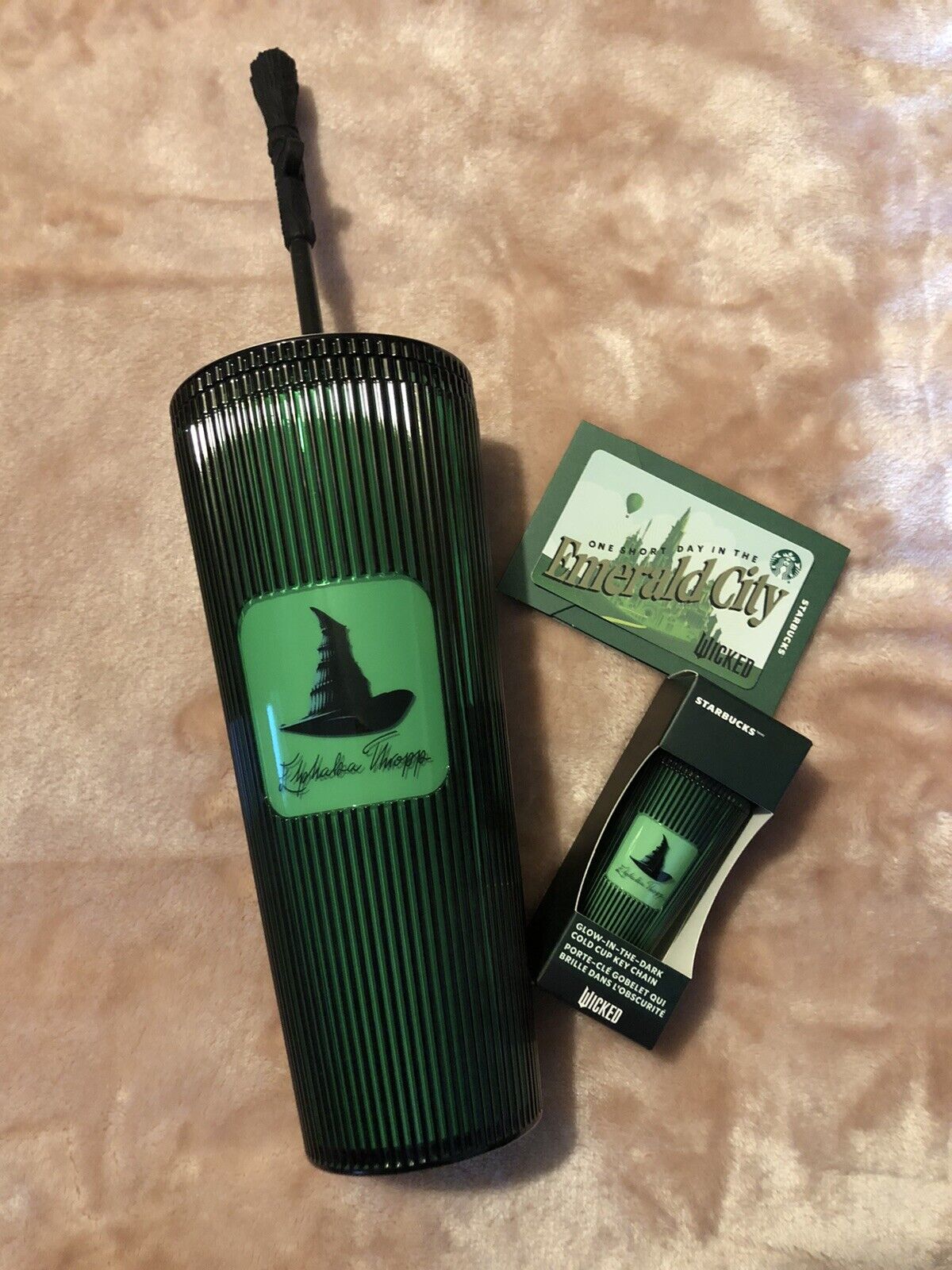 Starbucks Wicked ELPHABA Green Tumbler Broom Straw & Keychain Glow In The Dark - Sold on eBay February 6th, 2025 for $83.00