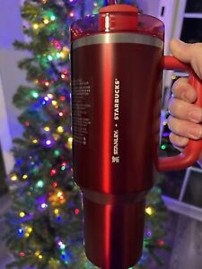 Starbucks + Stanley Holiday 2023 Collab (40 oz) Red Tumbler Mug IN HAND NEW - Sold on eBay November 26th, 2023 for $162.50 (36 bids) 
