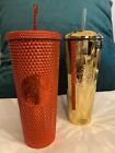 Starbucks Set Of 2 Mexico Red Studded Tumbler & Gold Dome Tumbler NEW