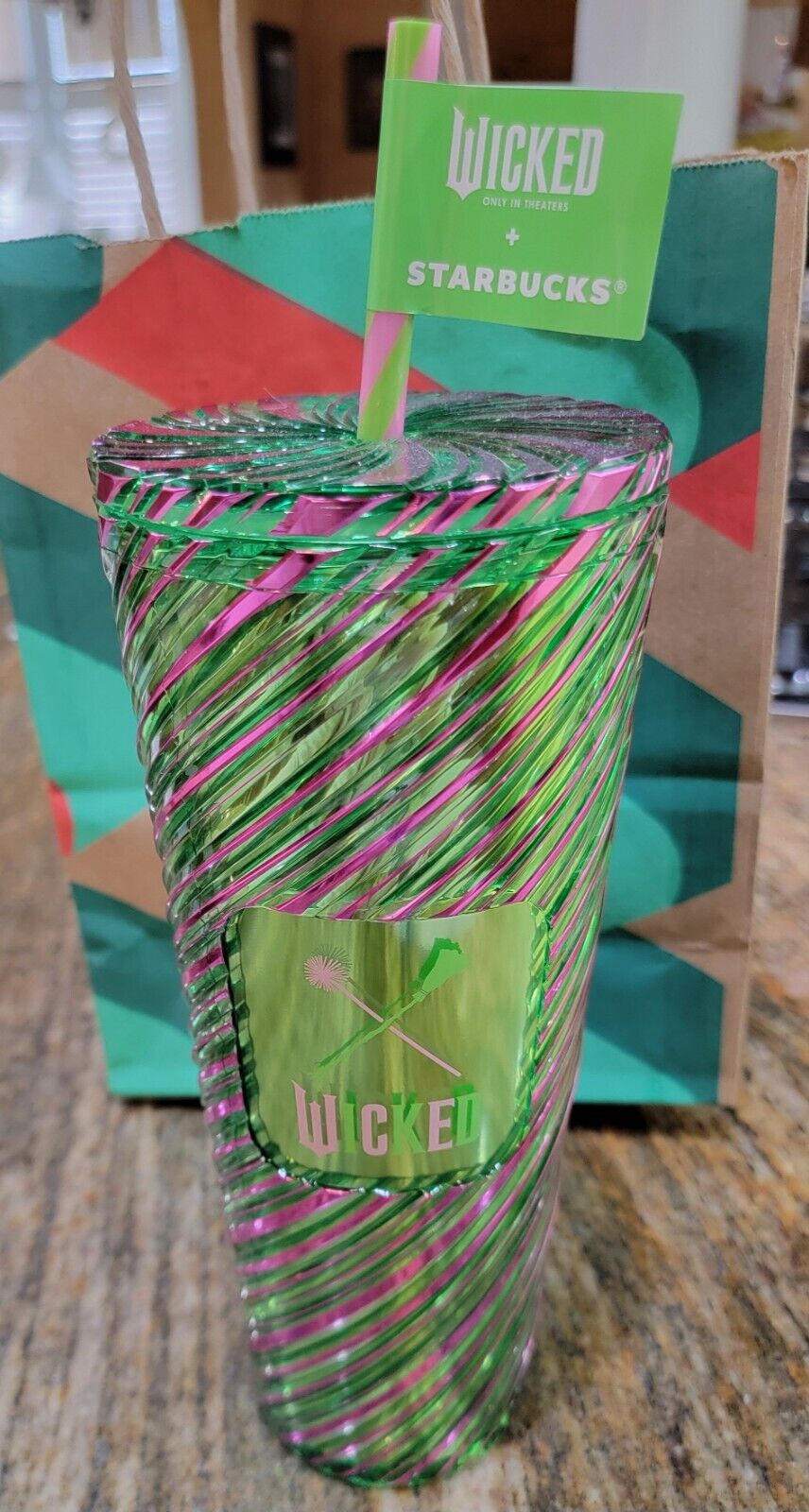 Starbucks Wicked Venti Cold Cup Pink and Green Swirl Tumbler 24oz. New Release - Sold on eBay December 19th, 2024 for $105.00 (36 bids) 