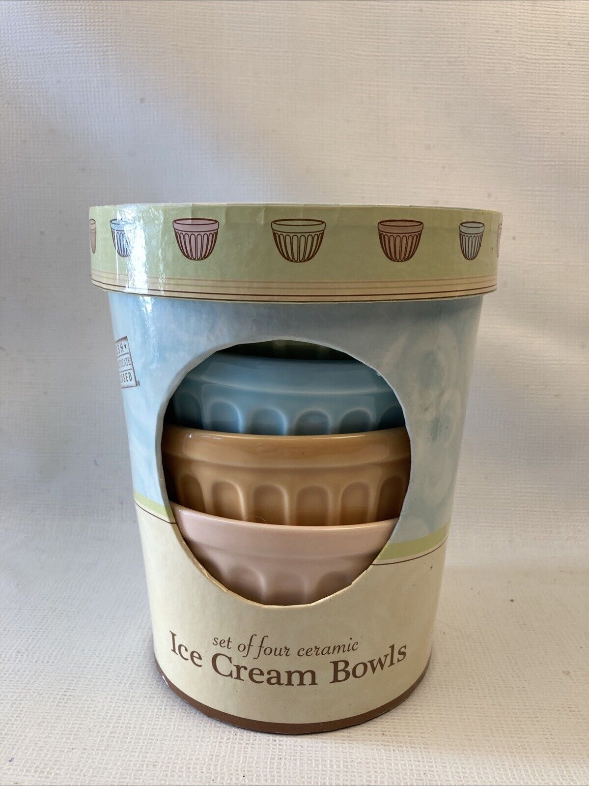 Starbucks Ceramic Ribbed Ice Cream Bowls 4 Green Peach Carmel Blue New Open Box - Sold on eBay March 10th, 2025 for $69.74