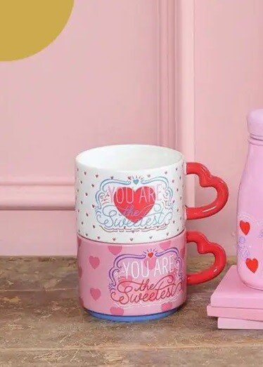 New Starbucks Japan Valentine's 2022 Stackable Mug Hearts Pink White set of 2