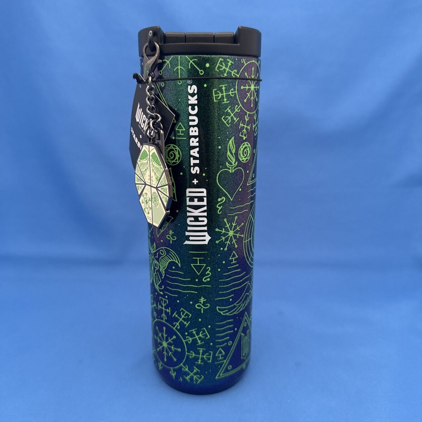 WICKED x STARBUCKS Glow In The Dark 16oz TUMBLER Elphaba Grimoire CHARM & LID - Sold on eBay January 9th, 2025 for $85.00