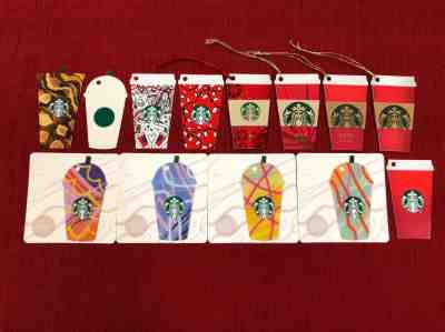 13 NEW STARBUCKS CUP SHAPED DIE CUT GIFT CARDS LOT FRAPPUCCINO CHRISTMAS HTF - Sold on eBay Oct, 19th 2018 for $7.25