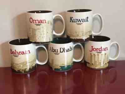 Lot of (5) RARE Starbucks Global Icon Series Coffee Mug Cup 16oz Oman, Jordan - Sold on eBay Oct, 8th 2018 for $91.00