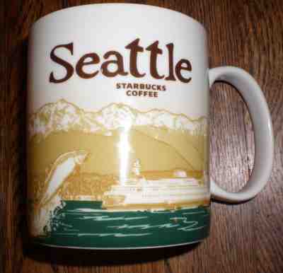 STARBUCKS 2009 SEATTLE GLOBAL ICON SERIES MUG. SPACE NEEDLE, SALMON, FERRY RARE  - Sold on eBay Oct, 1st 2018 for $25.00