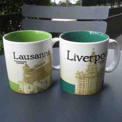 2 Starbucks Coffee Mugs Global Icon City Series 2016-2017 Lausanne & Liverpool