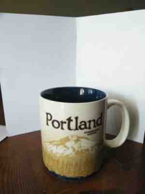 Starbucks 2009 Portland Collector Series Global Icon Coffee Mug 16oz White Blue - Sold on eBay Sep, 9th 2018 for $27.99