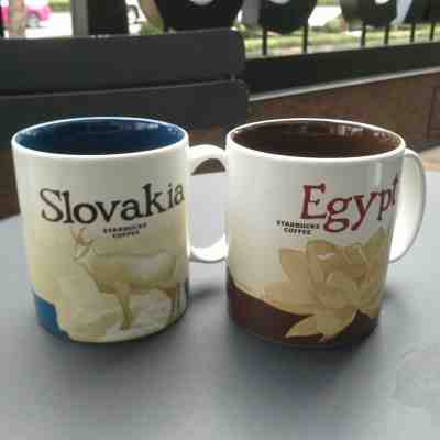 2 Starbucks Coffee Mugs Global Icon City Series 2015-2017 Slovakia & Egypt - Sold on eBay Sep, 8th 2018 for $57.00