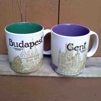 2 Starbucks Coffee Mugs Global Icon City Series 2016 Budapest & Gent - Sold on eBay Sep, 2nd 2018 for $57.00