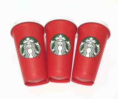 Starbucks Christmas Red Reusable Limited Edition Holiday 16oz Cups -Set Lot Of 3 - Sold on eBay Nov, 4th 2018 for $41.95