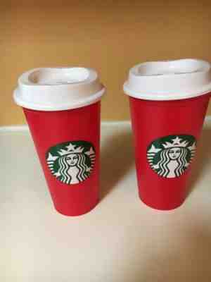 Starbucks Limited Edition Red Holiday 2018 Reusable plastic cup tumbler 16oz TWO - Sold on eBay Nov, 3rd 2018 for $23.99
