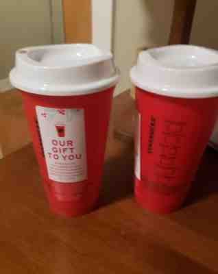 New Lot of 2 Starbucks Reusable 16 oz Cups Limited Edition Red Holiday 2018  - Sold on eBay Nov, 3rd 2018 for $20.00