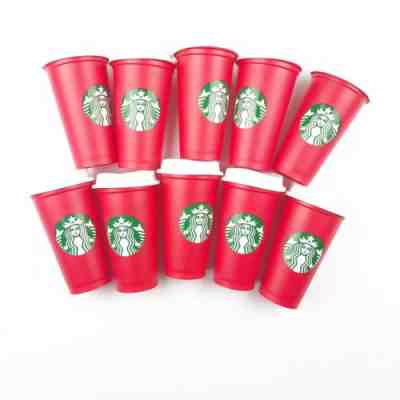 Starbucks Christmas Red Reusable Limited Edition Holiday 16oz Cups Set Lot Of 10 - Sold on eBay Nov, 3rd 2018 for $119.99