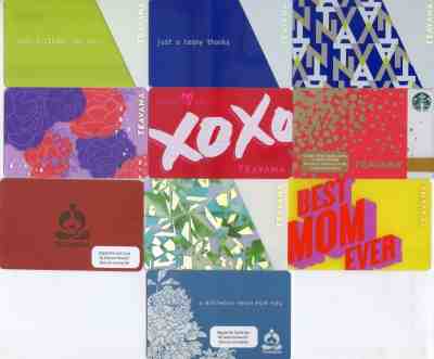 10 different SCARCE STARBUCKS TEAVANA LIMITED EDITION GIFT CARDS NO STORES EXIST - Sold on eBay Nov, 3rd 2018 for $14.99