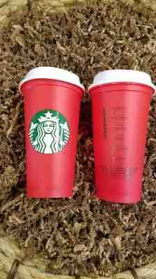 New Lot of 2 Starbucks Reusable 16 oz Cups Limited Edition Red Holiday 2018  - Sold on eBay Nov, 3rd 2018 for $21.99