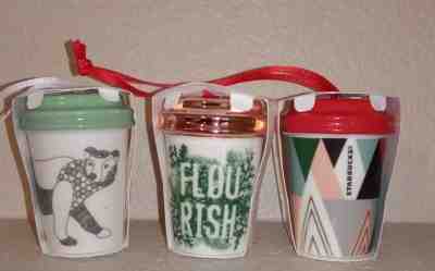 Starbucks 2017 Limited Edition Ornament Ceramic Lot of 3 Flourish, Trees & Bear - Sold on eBay Nov, 2nd 2018 for $14.99