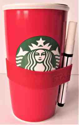 Starbucks Red Writable Coffee Tumbler Cup Ceramic Travel Mug Pen Limited Edition - Sold on eBay Oct, 29th 2018 for $12.95