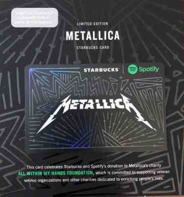 2017 Starbucks Spotify Metallica Gift Card Limited Edition Charity US - Sold on eBay Oct, 24th 2018 for $2.99