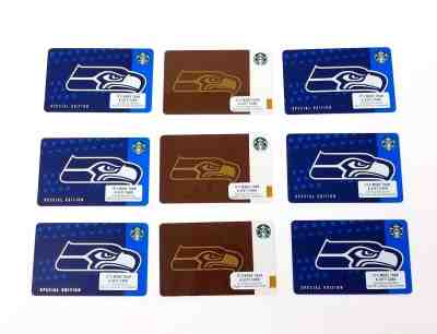 Starbucks Seattle Seahawks Gift Card Lot of 9 Limited Edition 2017 2018 New  - Sold on eBay Oct, 21st 2018 for $15.99