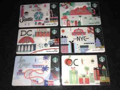 6 X Starbucks Card LOT Never Swiped!2016 Limited Edition!Seattle NY OC LA DC SD! - Sold on eBay Oct, 18th 2018 for $21.99