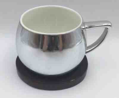 14 oz Starbucks Silver Mug With Wood Coaster Limited Edition RETIRED 2013 - Sold on eBay Oct, 3rd 2018 for $19.99