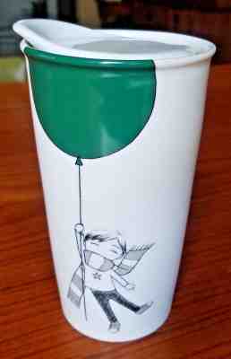 Starbucks Green Balloon Child Travel Mug Limited Edition Ceramic Lid 12oz 2014  - Sold on eBay Sep, 11th 2018 for $29.95