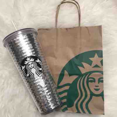 Starbucks 2017 Clear Silver Sequins 24 oz Venti Cold Cup Limited Edition Tumbler - Sold on eBay Sep, 11th 2018 for $39.99