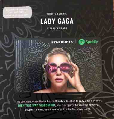 Starbucks 2017 Spotify Lady Gaga Gift Card Limited Edition Charity US - Sold on eBay Sep, 5th 2018 for $2.99