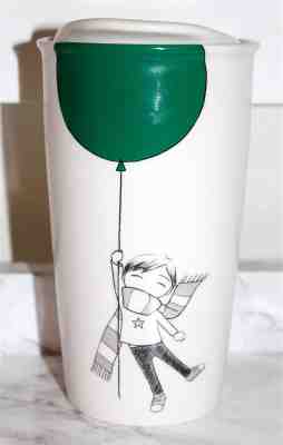 Starbucks Green Balloon Travel Mug Limited Edition Ceramic w Lid 12oz 2014 - Sold on eBay Aug, 31st 2018 for $15.00