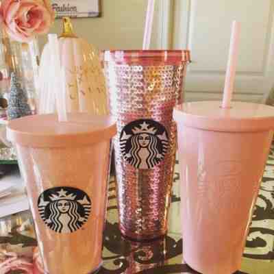 Starbucks 3 Tumbler PINK Lot Glitter Sequins Matte Limited edition - Sold on eBay Aug, 28th 2018 for $27.00