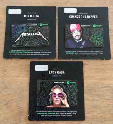 Starbucks Card Spotify Metallica Lady Gaga Chance the Rapper Lot Limited Edition - Sold on eBay Aug, 21st 2018 for $5.00