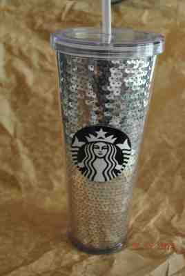 Limited Edition Starbucks 2017 Silver Sequins 24 oz Cup Holiday Tumbler - Sold on eBay Aug, 16th 2018 for $22.99
