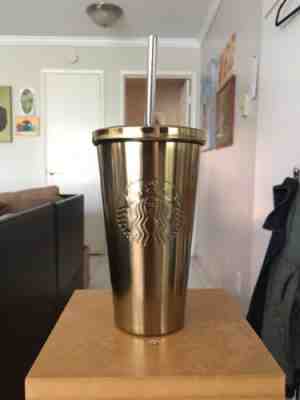 Gold Plated Limited Edition Starbucks Tumbler Cup And Stainless Steel Straw - Sold on eBay Aug, 13th 2018 for $17.00