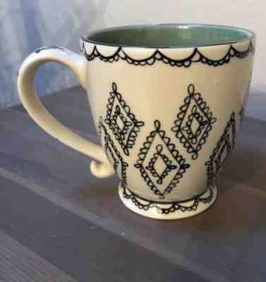 Starbucks 2002 Barista Coffee Mug Decorative Cream Green Black Lace Diamond - Sold on eBay Nov, 2nd 2018 for $20.00